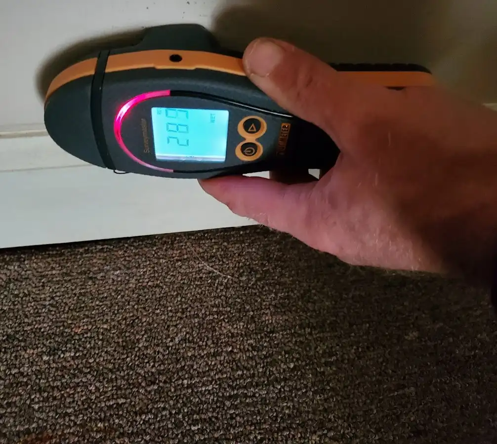 Moisture detection at baseboard during Sewage Cleanup & Sanitation in Green Lake